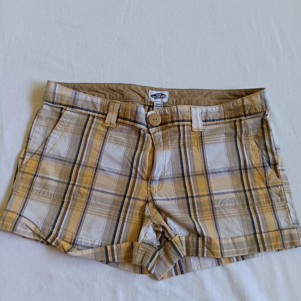Vans Off The Wall Sz 11 Yellow and Brown Plaid Shorts